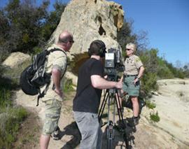 Film crew in a park