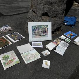 Artwork created at Key Ranch including images of the historic home and orange grove.