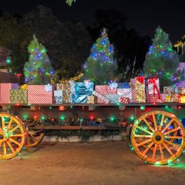 Decorated wagon at Holiday Lights at Heritage Hill Historical Park. 